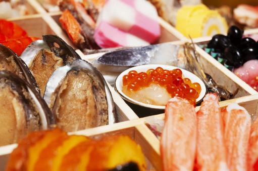 おせちのお重詰めのクローズアップ6 正月,記念日,調理後の写真素材