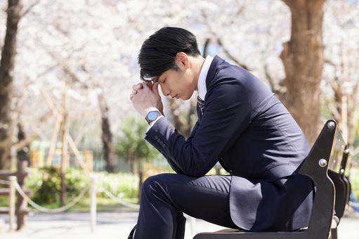 Japanese male businessman worried about worries, businessman, male, new employee, JPG