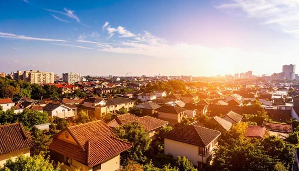 ベランダから見える住宅街 ベランダから見える住宅街の写真