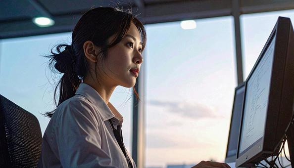 PC仕事をする日本人女性 PC仕事をする日本人女性の写真