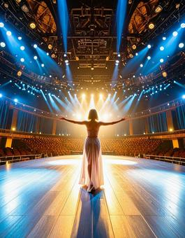 ステージでポーズをとる女性 ステージでポーズをとる女性の写真