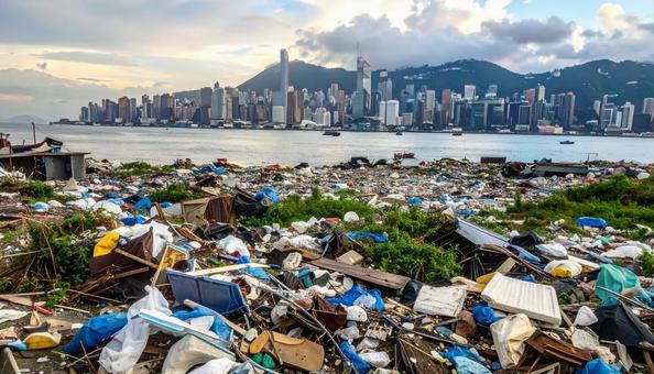 津波に襲われた後のガラクタだらけの住宅街 津波に襲われた後のガラクタだらけの住宅街の写真