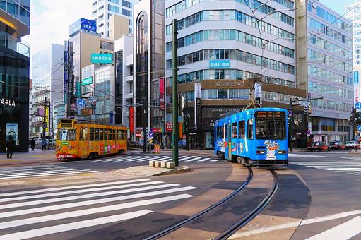 札幌市　路面電車 電車,路面電車,市電の写真素材