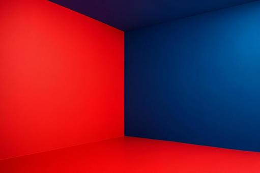 赤と青の壁、何もない空っぽの部屋の角の写真
