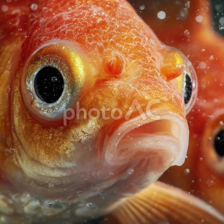 水中で輝くオレンジの金魚のクローズアップ 金魚,水生,水中の写真素材