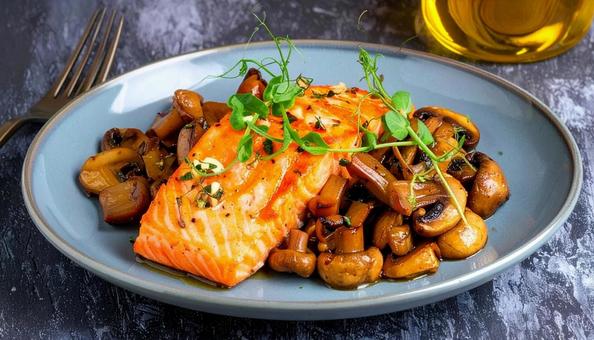 鮭とキノコのバター炒め　秋の味覚の写真