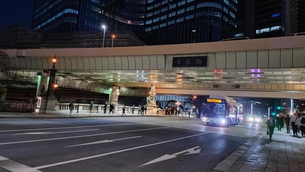 夜の日本橋中央通り 日本橋,夜景,中央通りの写真素材
