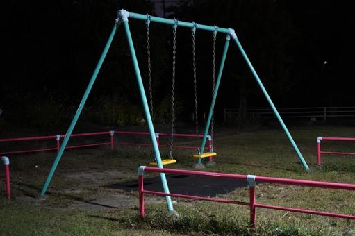 夜の公園のブランコ1 ブランコ,公園,遊具の写真素材