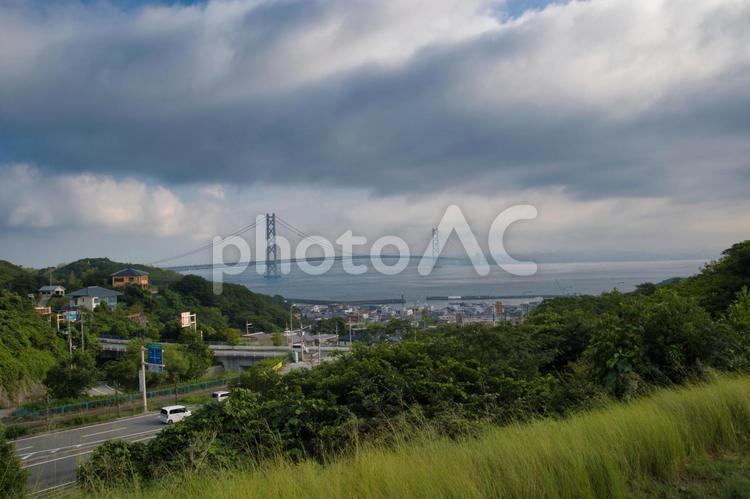 明石海峡大橋の写真　淡路島より　　 明石海峡大橋,明石海峡,大橋の写真素材