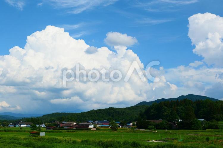夏を迎えた山里。遠野、岩手。7月上旬。 雲,積乱雲,入道雲の写真素材