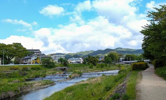 Kamo River and blue sky in Kyoto, JPG Kamo River and blue sky in Kyoto, JPG