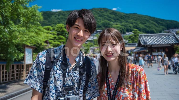 笑顔の仲良しカップルの夏 夏,カップル,日本人の写真素材