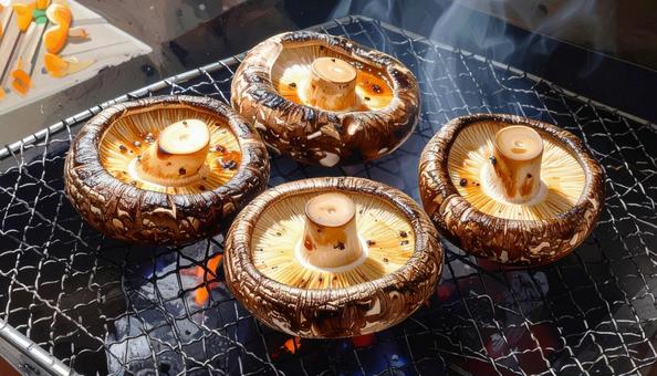 秋の味覚 椎茸の炭火焼き 秋の味覚 椎茸の炭火焼きの写真