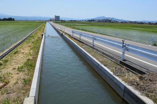 農業用水路 山形県庄内 農業用水路,用水路,農業用水の写真素材
