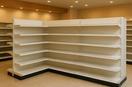 スーパーの空の陳列棚 スーパーの空の陳列棚の写真