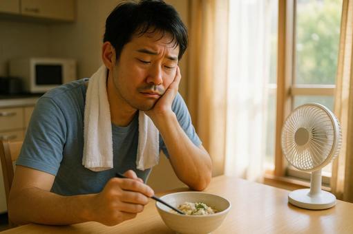 食欲のない暑い昼の男性 食欲のない暑い昼の男性の写真