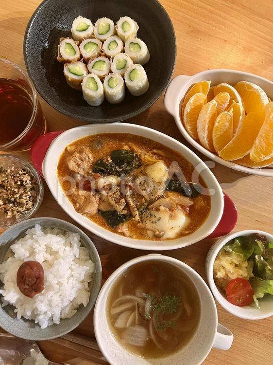豚トマモッツァのクリーム煮定食 食事,ご飯,夕食の写真素材