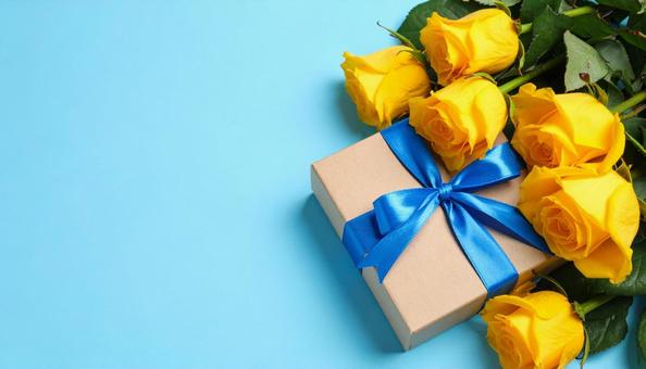父の日 青色バックに ギフト 薔薇 父の日 青色バックに ギフト 薔薇の写真