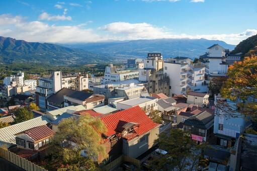 群馬県渋川市 秋の伊香保温泉の街並み 伊香保,群馬,秋の写真素材