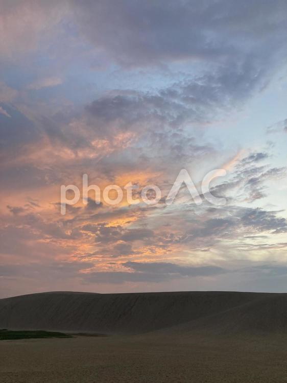 鳥取砂丘の夕暮れ４ 鳥取砂丘,空,雲の写真素材