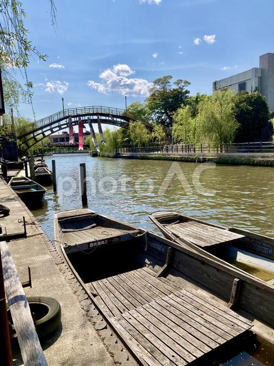 水郷潮来あやめ園の舟と橋 潮来,日本,茨城の写真素材