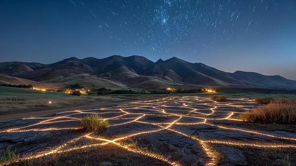 光の道が広がる幻想的な星空 光の道が広がる幻想的な星空の写真