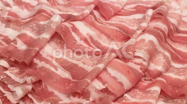 画面いっぱいに並んだ豚バラ肉のスライス 豚,バラ肉,ポークの写真素材