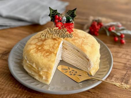 クリスマスミルクレープ ミルクレープ,クリスマスケーキ,ホールケーキの写真素材