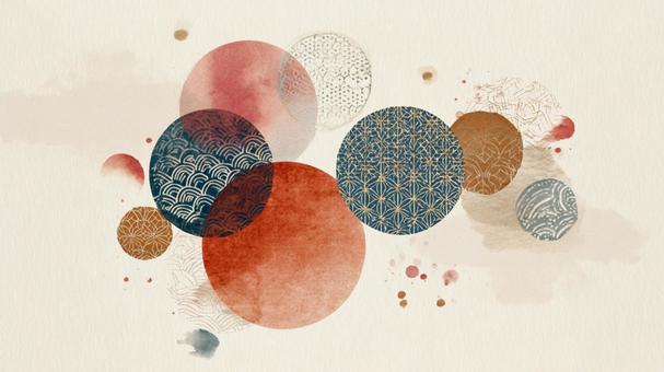 和柄と水彩の円模様 和柄と水彩の円模様の写真