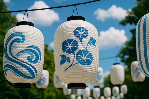 夏の提灯、青 夏の提灯、青の写真