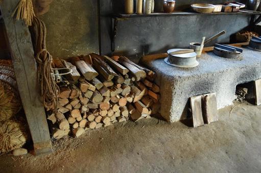 かまど 古風な台所 かまど,昔の台所,古い台所の写真素材