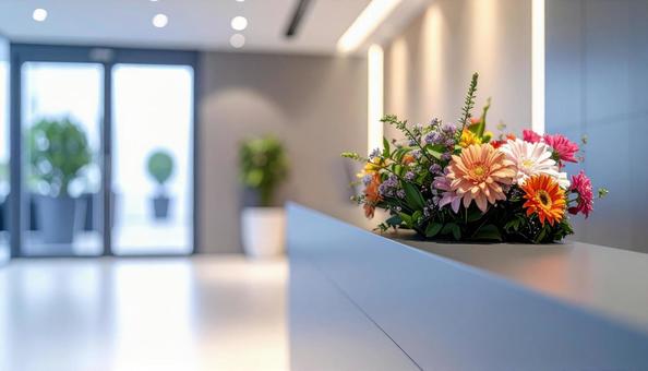 オフィスのエントランスに飾られた美しい花 オフィスのエントランスに飾られた美しい花の写真