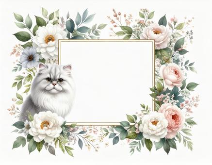 猫と花のフレーム 猫と花のフレームの写真