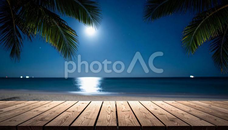 南国のビーチの夜景　月　 ビーチ,南国,海岸の写真素材