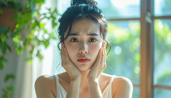 肌の悩みを抱える若い女性の写真