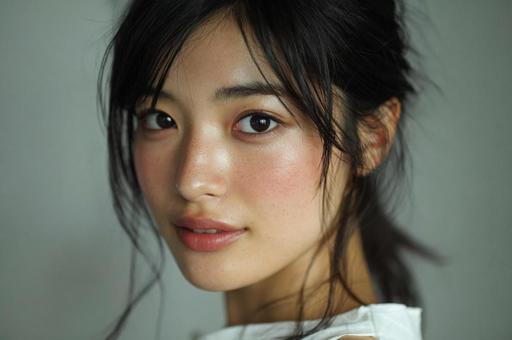 微笑む美しい黒髪日本女性 微笑む美しい黒髪日本女性の写真