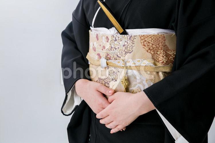 黒留袖の女性 着物,手,女性の写真素材