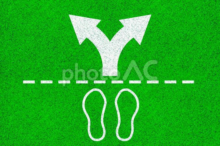 選択肢や転換点のイメージ画像：二択　芝生 転換点,転換,分かれ道の写真素材