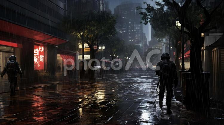 雨の中で歩く男4 雨,男,男性の写真素材