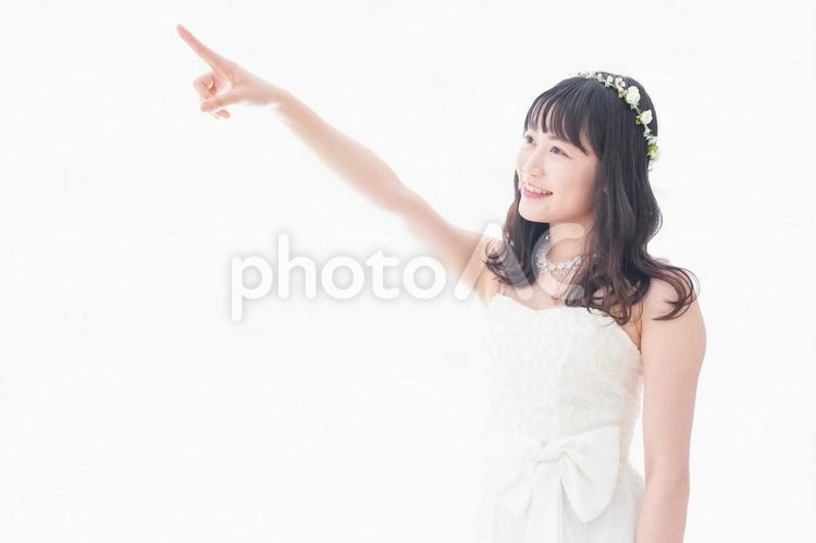 将来を指差すドレス姿の花嫁 目的,花嫁,結婚の写真素材