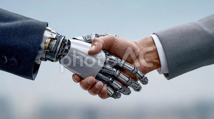 ロボットと人間の握手：未来のビジネス 握手,ロボット,人間の写真素材