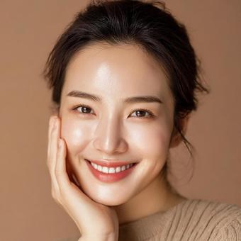 笑顔が輝く韓国人女性のポートレート 笑顔が輝く韓国人女性のポートレートの写真