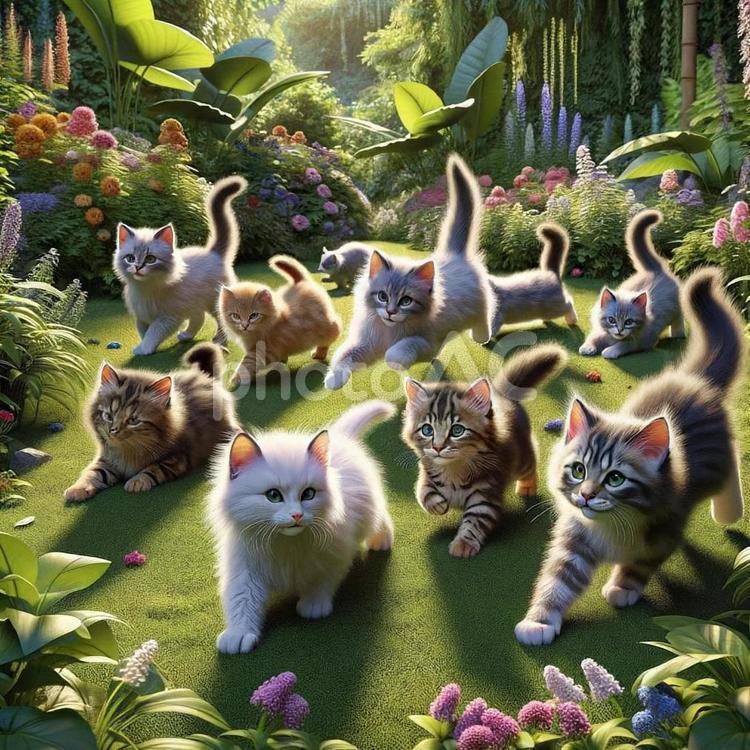 森の中でお散歩する猫 子猫,猫,庭の写真素材