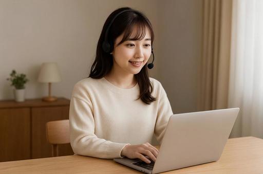 リモートワークをしてる素敵な女性の写真