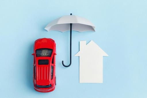 相合傘風の家と車 白色,紹介,提案の写真素材