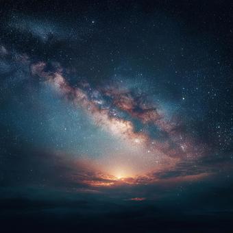 山々に輝く天の川の超リアルな光景 山々に輝く天の川の超リアルな光景の写真