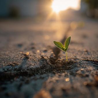 希望の光を浴びる緑の芽の写真
