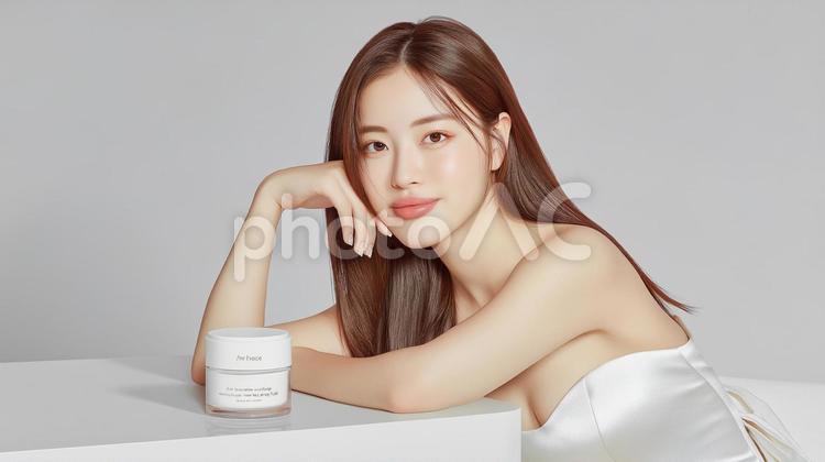 若い女性と美容スキンケアの化粧品 女性,若い,美容の写真素材