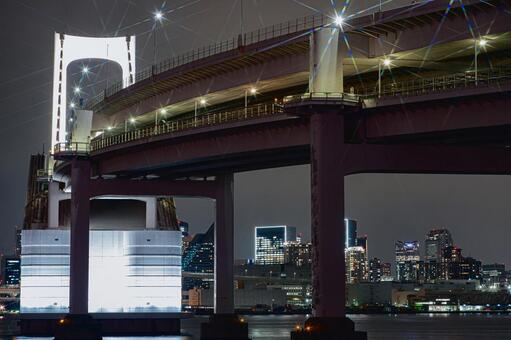レインボーブリッジの夜景 レインボーブリッジ,ライトアップ,白の写真素材