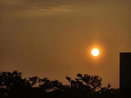 朝日と街並み 朝日と街並みの写真